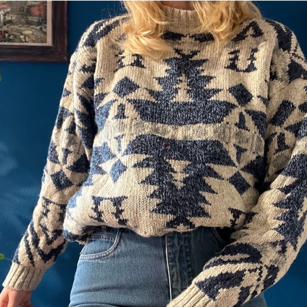 Vintage Turtleneck Geometric Sweater